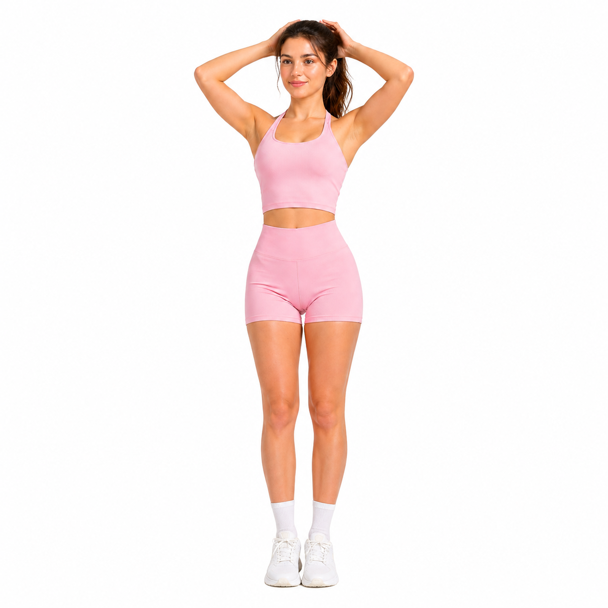 No Logo 2 Pieces Gym Set Women Backless Halter Tops High Waist Seamless Shorts Gym Suit Fitness Clothes Sportswear Workout Sets